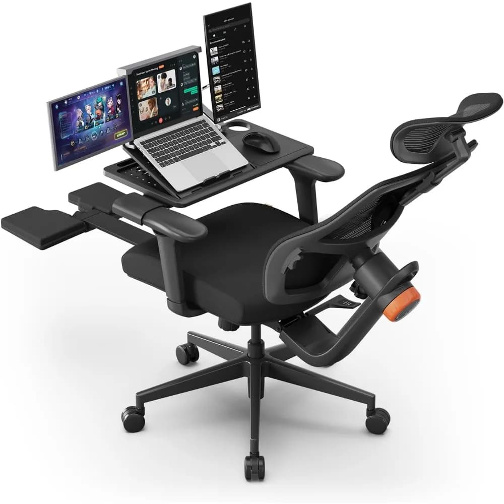 Sedia da Ufficio Ergonomica con Poggiapiedi, Supporto Lombare Auto-Regolante, con Braccioli 4D, 136 ° Sedia da scrivania con schienale alto e blocco inclinabile
