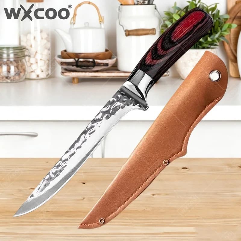 WXCOO Coltello Professionale per Disossare, Utensile da Cucina per Pesce, Coltello da Filettatura in Acciaio Forgiato a Mano, Mannaia da Macellaio per Disossare