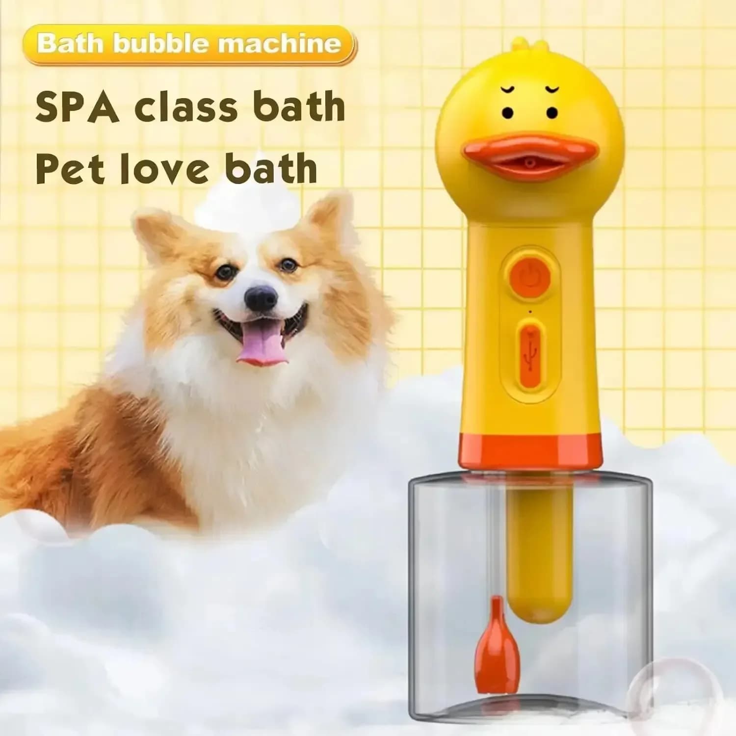 TOUA Yellow Duck Pet Cleaning Bathing Electric Foam Machine ricarica Usb Dispenser automatico di sapone schiuma forniture per cani da compagnia