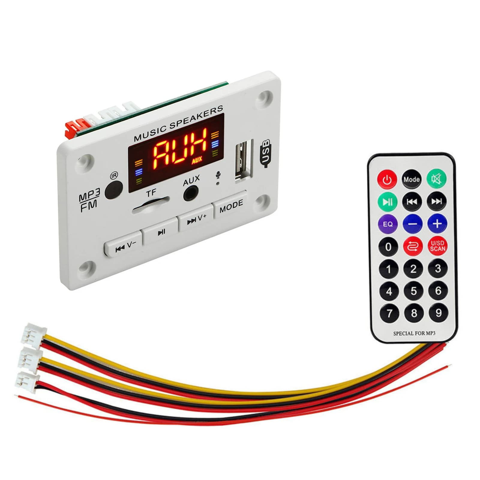 Modulo Decoder MP3 12V con Telecomando, Lettore MP3 USB per Auto, Slot USB AUX TF Card, Microfono FM Vivavoce