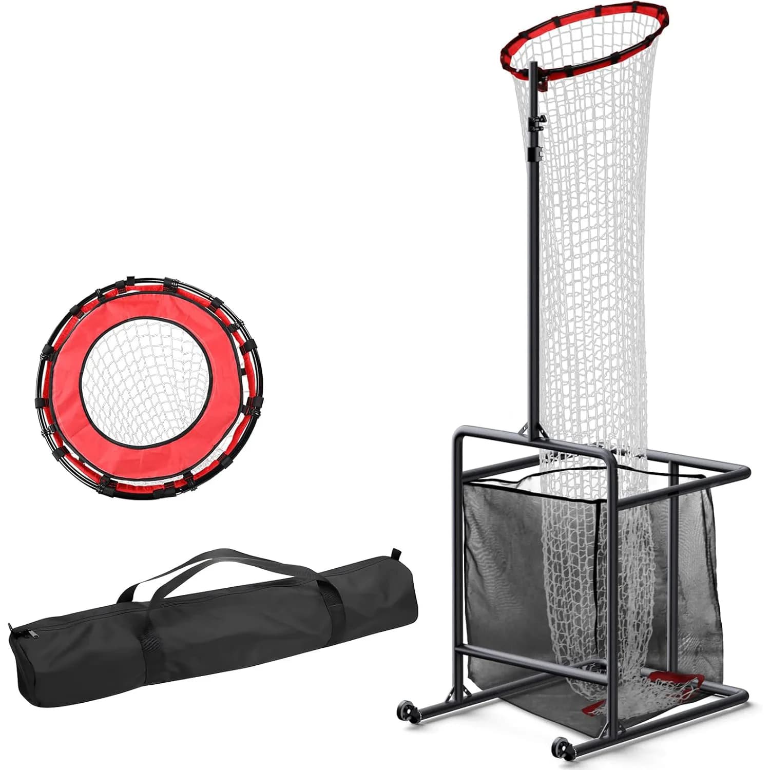 Rete da pallavolo portatile e rimovibile per allenamento, regolabile, con 2 cinghie per il lancio e rete di raccolta palloni.