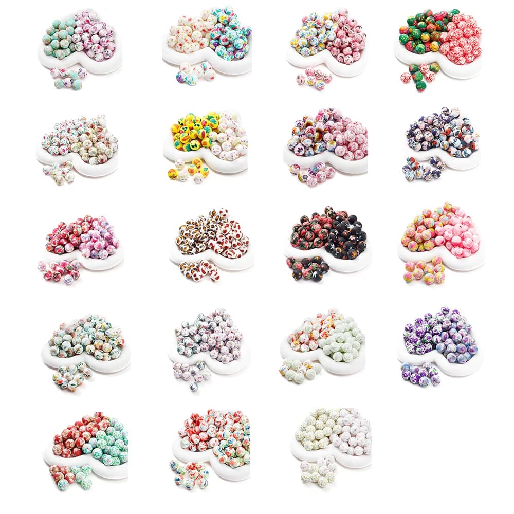 10 pezzi nuove perline in Silicone 15mm stampa floreale perline rotonde per fare collana fai da te braccialetto catena ciuccio accessori per massaggiagengive per bambini
