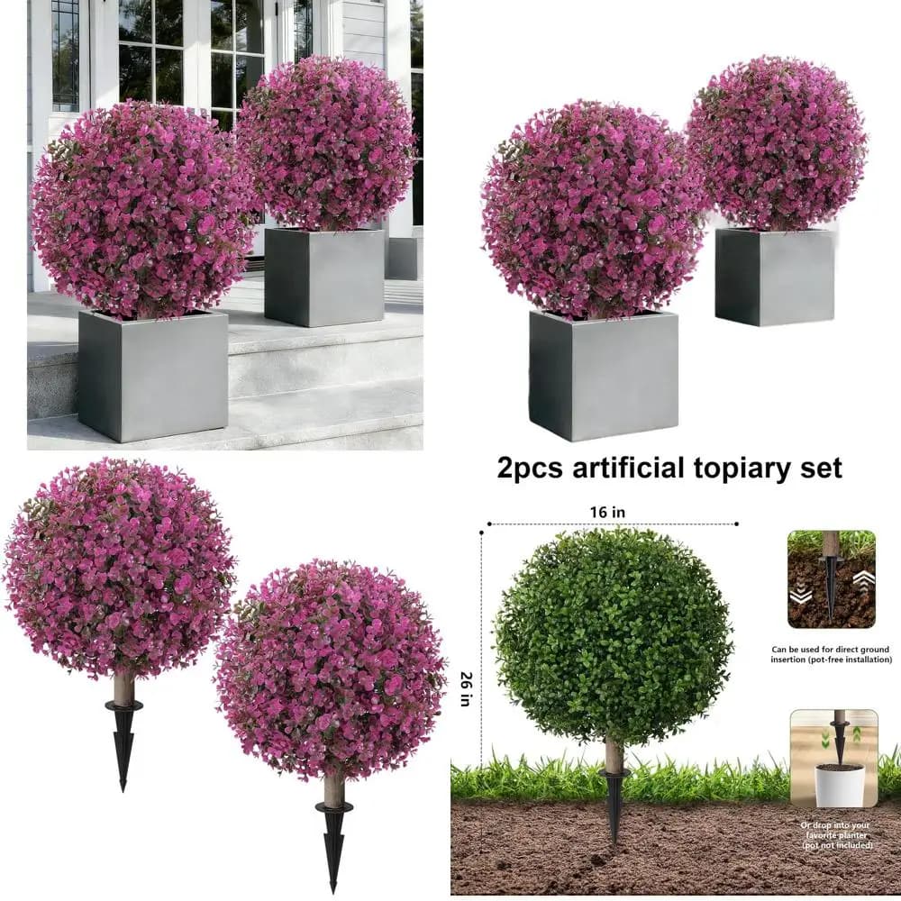 Set of 2 Rose Artificial Eucalyptus Trees, UV Rare Resistant, Garden or Portico