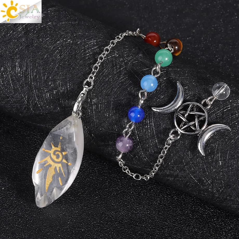 CSJA Reiki Roccia Pendolo di Cristallo per Dowsing Divinazione Wicca Cavallo Occhio Ciondolo Reiki Simbolo Sole Pendolo Spirituale H560