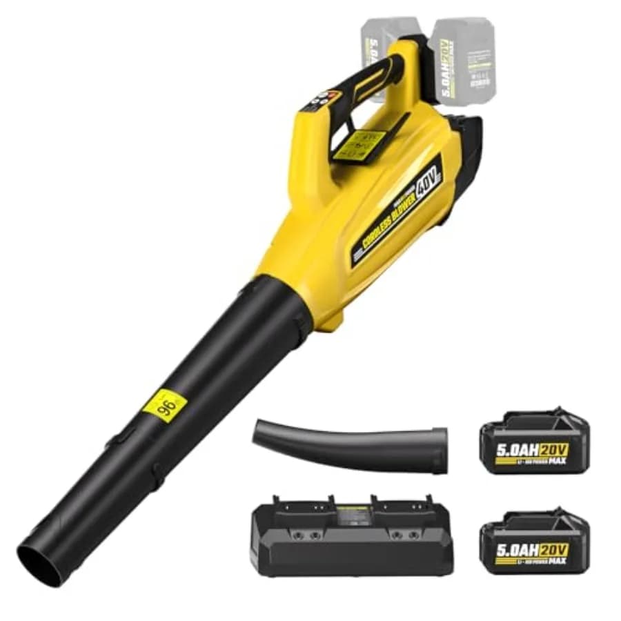 Soffiatore per foglie a batteria da 40 V con 2 batterie e caricabatterie da 5,0 Ah con un potente motore brushless da 40 V che offre fino a 680 CFM