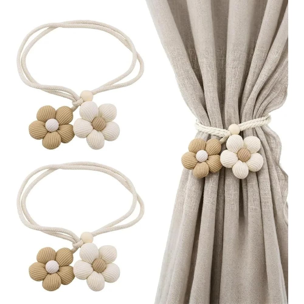 White Bowknot Rustic Curtain Tiebacks for Bedroom and Living Room - Floral Drapery Holdbacks, 1 Pair