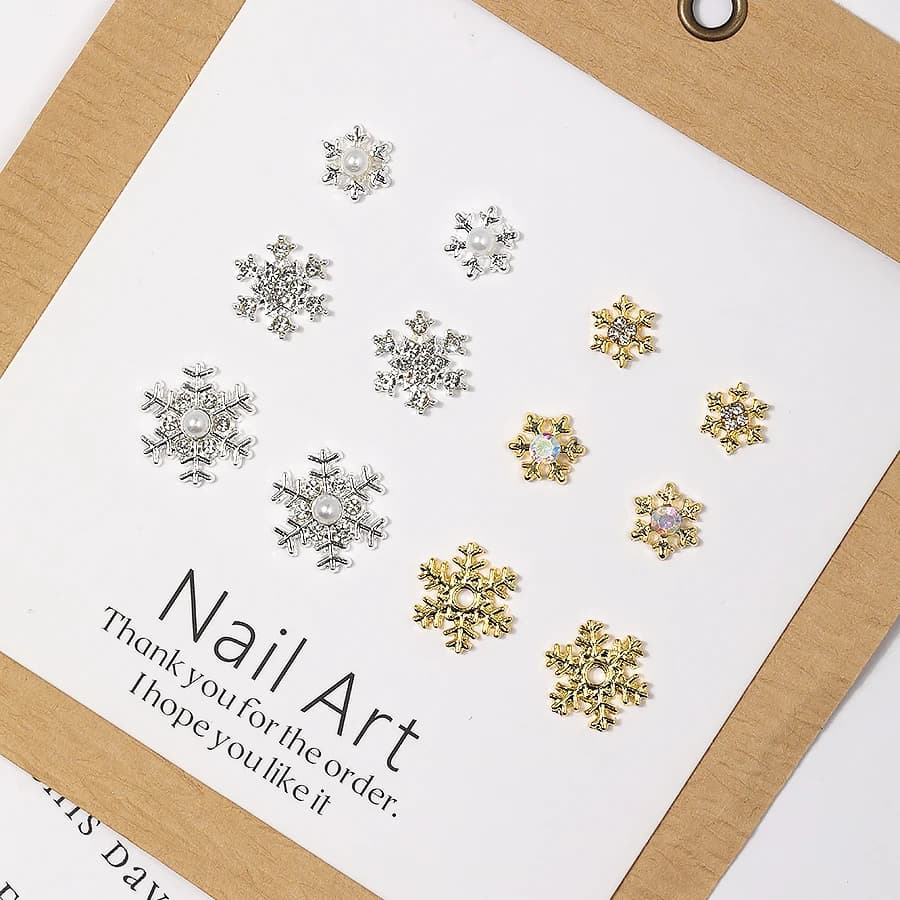 6 Grids Luxury Gold Silver Metal Christmas Snowflake Nail Art Charm 3D Sparkling Gems Xmas DIY Nails Manicure Accessories Crafts