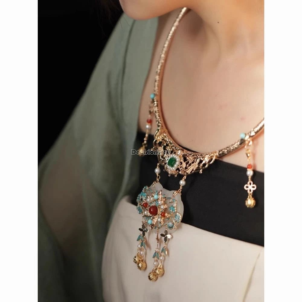 2025pace lock cinese nazionale dinastia Ming stile antico costume accessorio gioielli collana collare da donna elegante in stile cinese