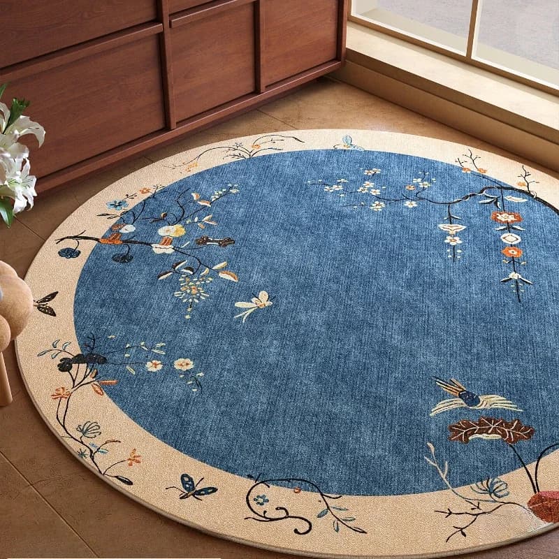 Flower Pattern Carpets for Living Room Retro Style Bedroom Decor Round Carpet Washable Lounge Floor Mat Anti-slip Study Soft Rug