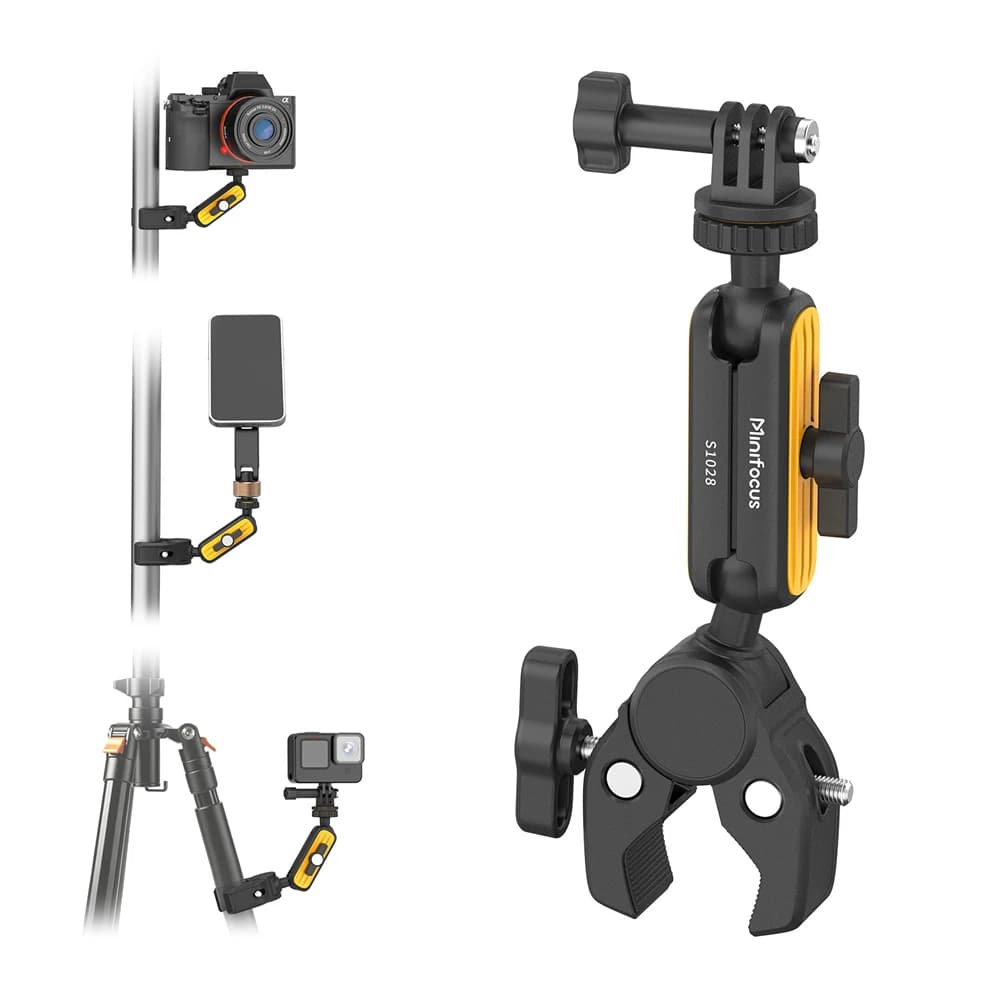 Super Clamp con rotazione a 360° ° Supporto a Morsetto con Doppia Testa a Sfera per Action Camera, DSLR, Monitor, Luce LED, GoPro, DJI Action