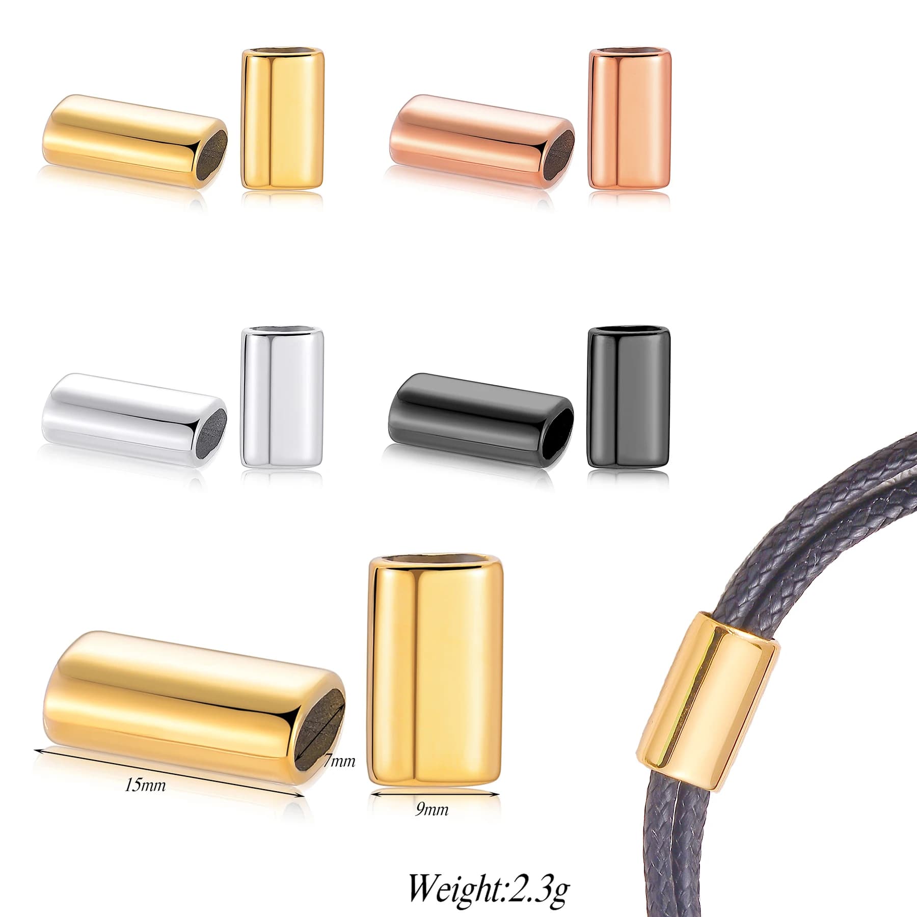 10 Pezzi di Perline in Acciaio Inox con Foro da 7mm, Connettori per Creazione di Bracciali e Collane, Fibbie per Gioielli, Accessori all'Ingrosso