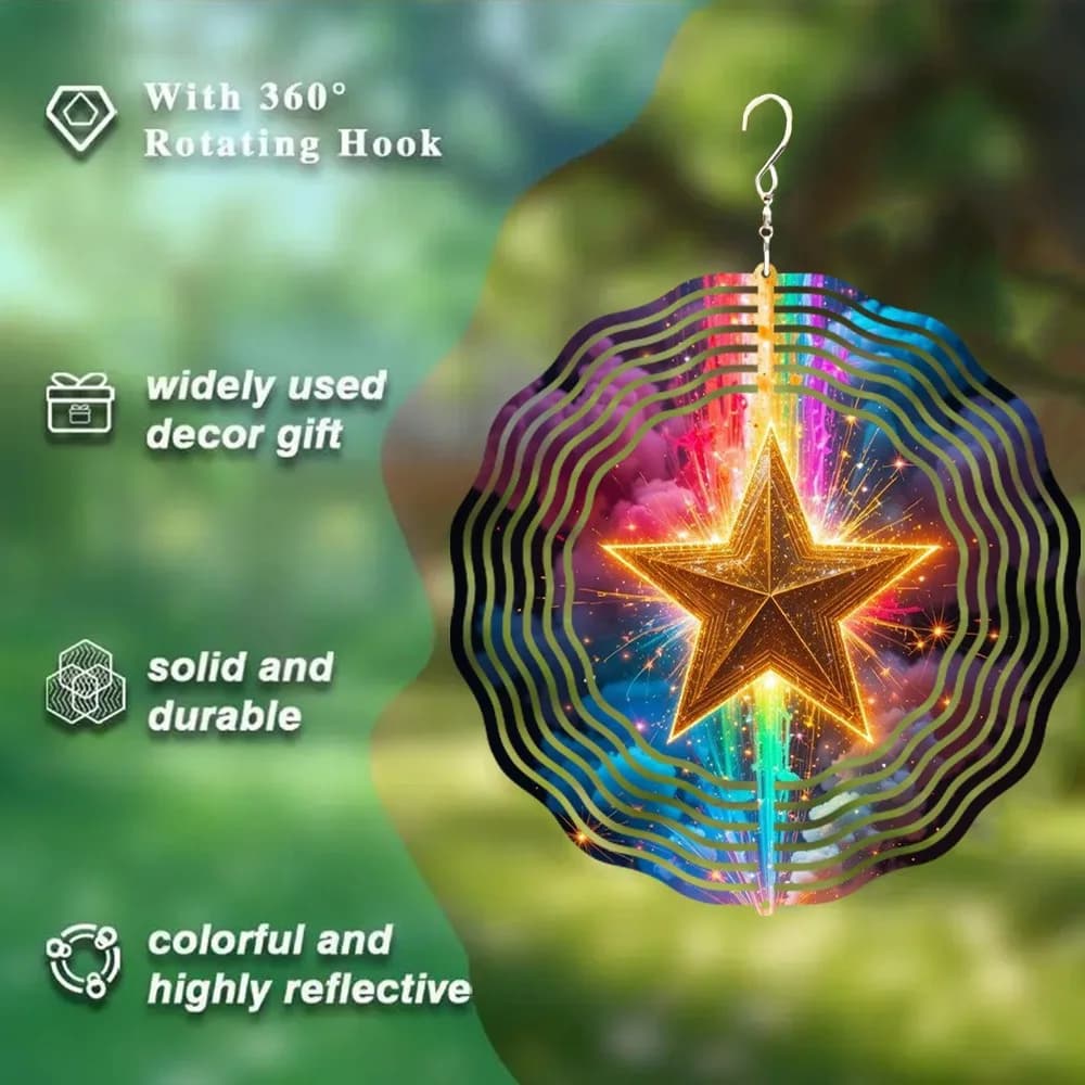 Metal Wind Chimes 3D Rotating Garden Art Deco Pendant Hook Bird Repellent Outdoor Patio Home Decor Gift