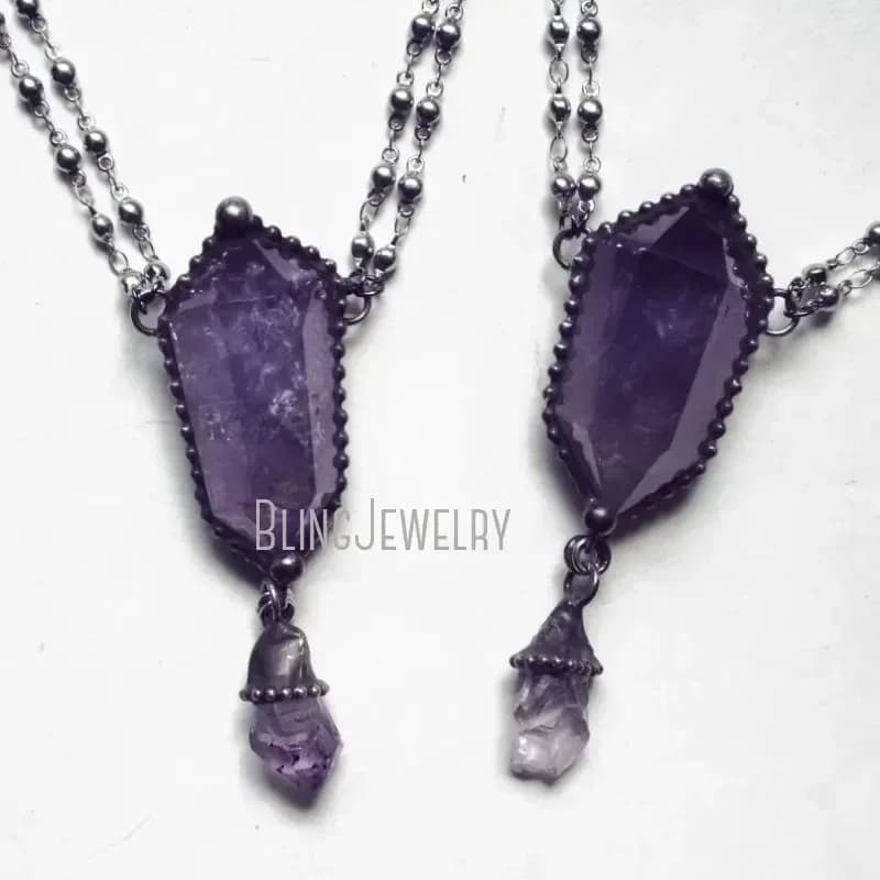 10pcs Amethyst Crystal Necklace Talisman Wicca Witch Goth Women Grunge Y2k Emo Stainless Steel Collar Boho Jewelry