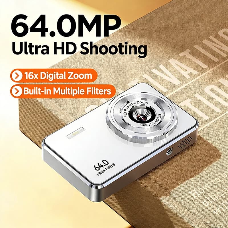 Schermo da 2,4 pollici Fotocamera digitale 4K 64MP Zoom digitale 16X Mini CCD Doppia fotocamera Videoregistratore retrò Vlogging YouTube per studenti
