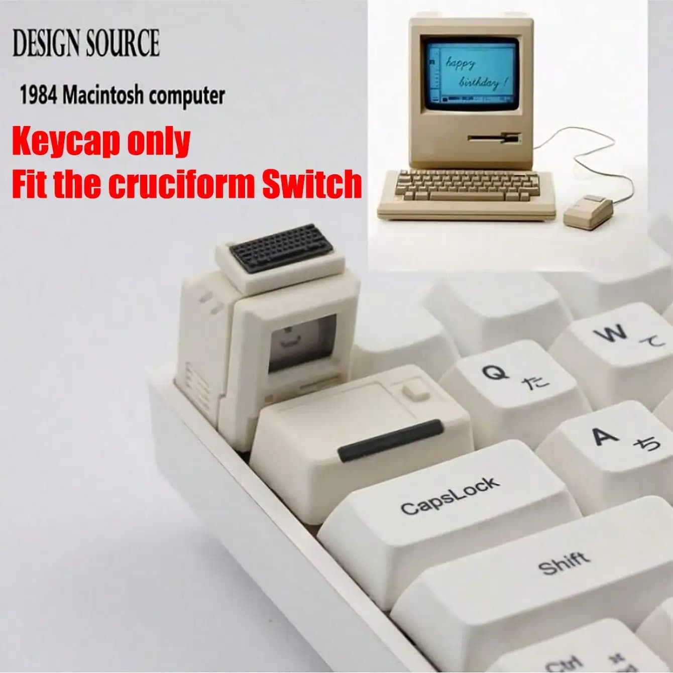 Keycaps Retro Mini Macintosh MK con Faceplate Luminose, Personalizzati per Switch MX Cross, Keycaps Double-Shot in ABS per Tastiera Meccanica