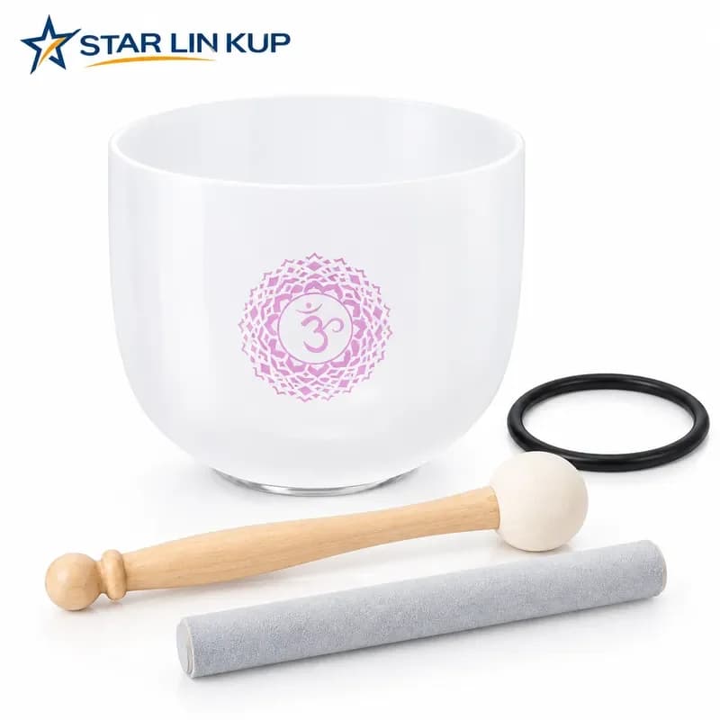 STAR LIN KUP 8 Inch Frosted Quartz Crystal Singing Bowl B Note Chakra Design for Sound Healing Meditation Yoga Energy Balance