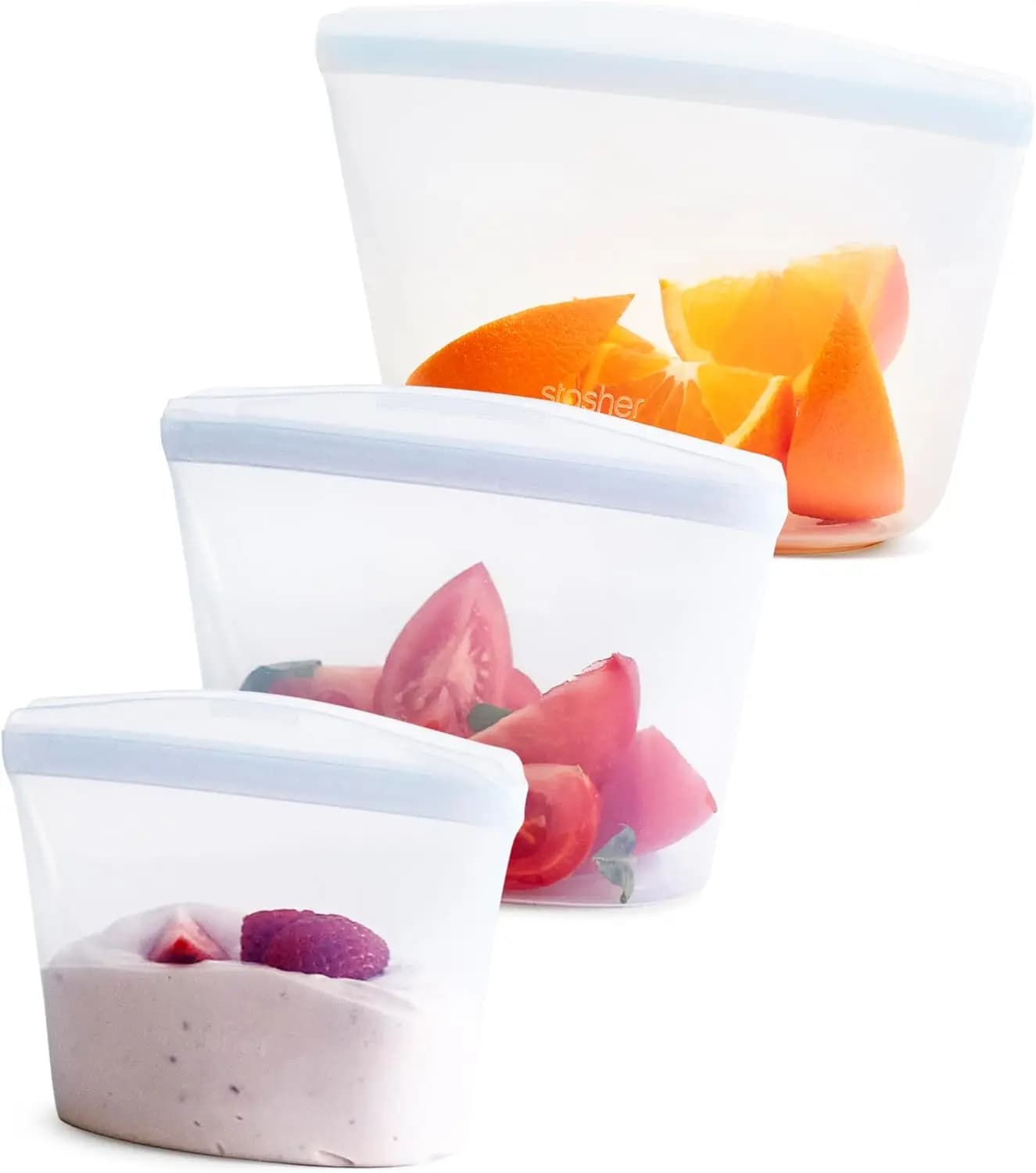 Sacchetti Riutilizzabili in Silicone, Set di 3 Ciotole, Adatti per Freezer, Microonde e Lavastoviglie, Contenitori Ecologici per Alimenti