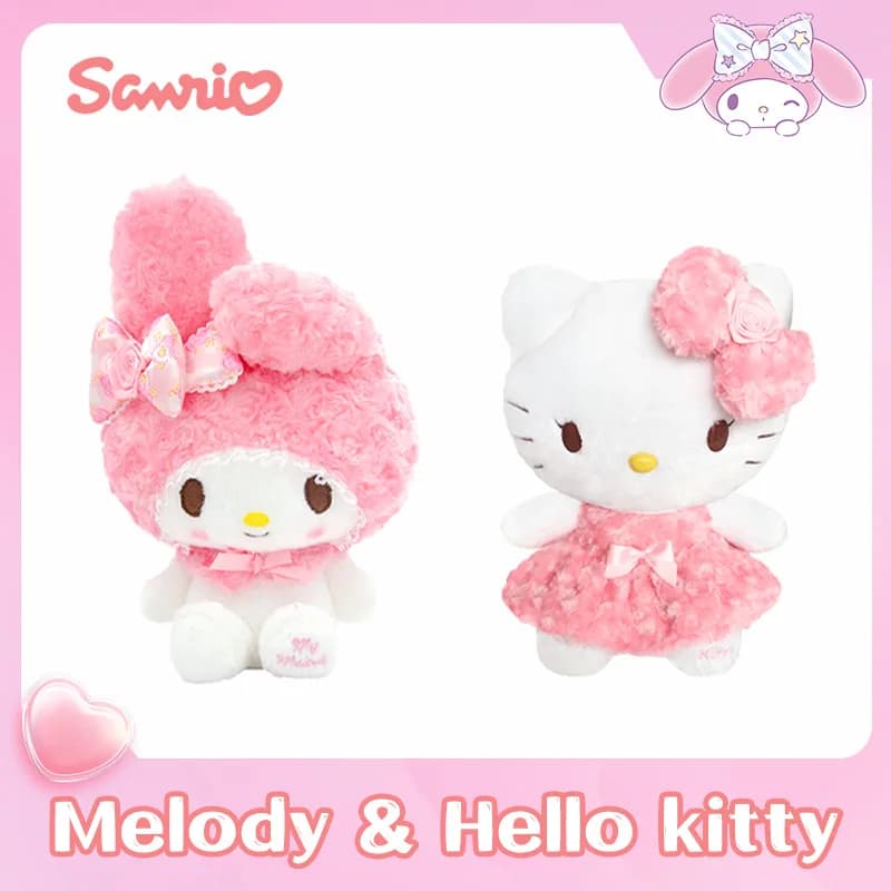 Anime Sanrio Rosa Rosa Hello Kitty Melody Cartoon Simpatico peluche ripiene Cuscino morbido Peluche Bambola Regalo di compleanno per ragazze Bambini