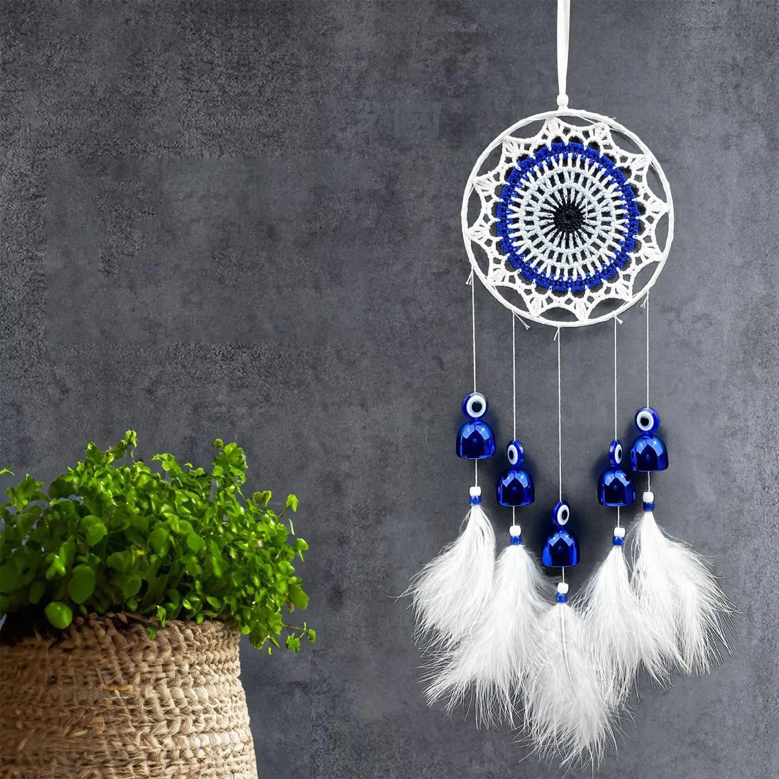 Dreamcatcher Wall Decor Feather Circular Net Boho Wall Hanging Ornament Crochet for Dorm Living Room Party Halloween Decoration