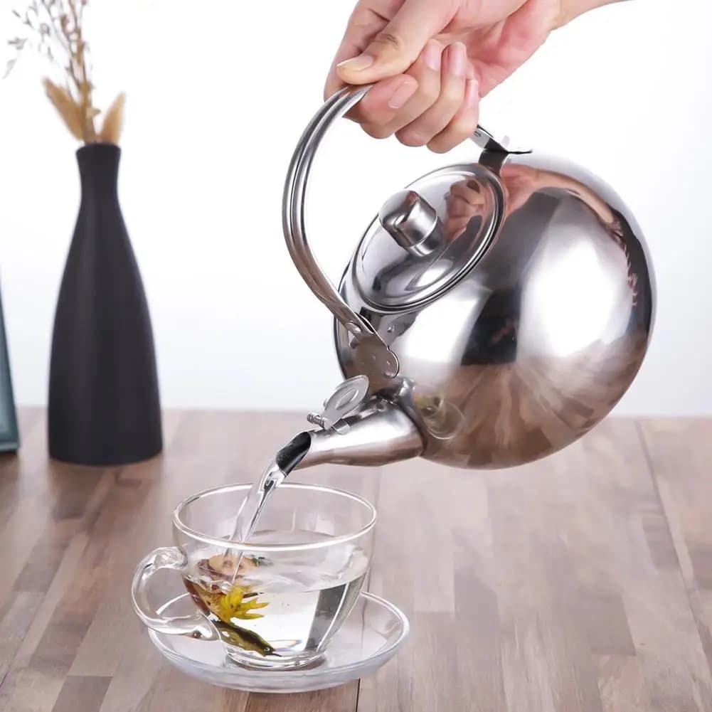 Stainless Steel Teapot With Infuser Strainer Gas Stove Kettle Large Capacity Thickened Water Pot Home Kitchen Camping Outdoor