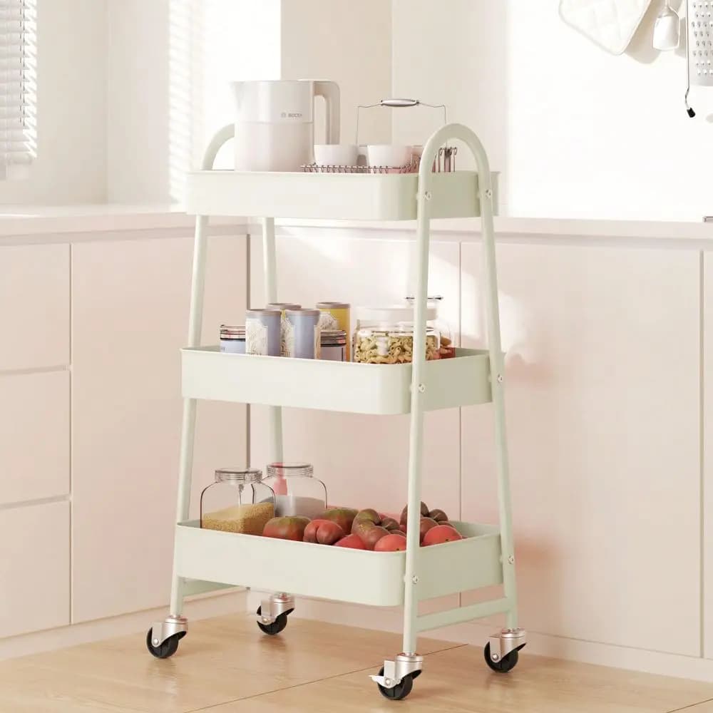 Sweetcrispy 3 Tier Small Rolling Cart, Metal Utility Storage Organizer Trolley Bathroom Laundry Room Bar Office Shelves