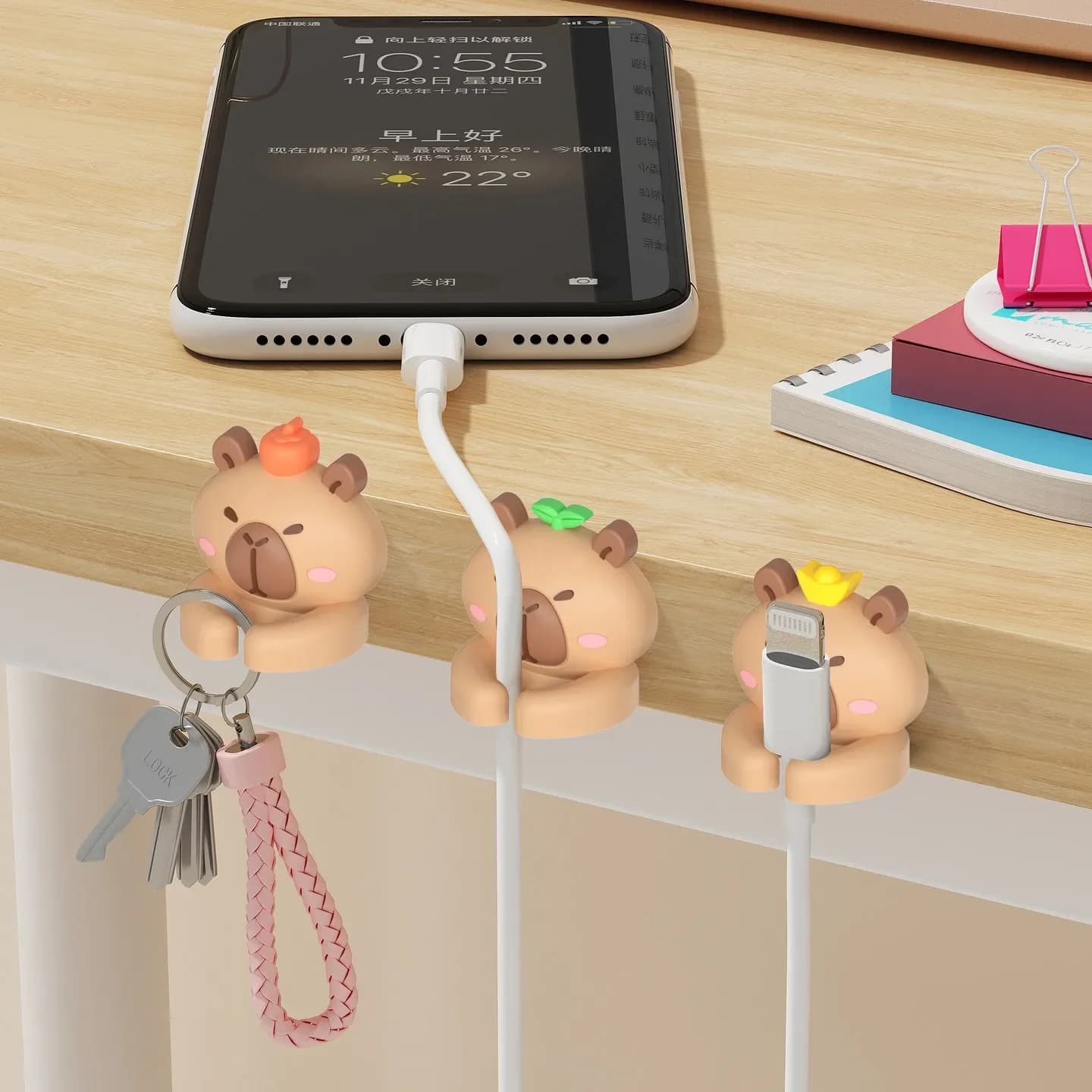 Desktop Organizer Cartoon Cable Managers Office Self-Adhesive Wire Cord Management USB Data Cable Fixer Clips Storage Holder