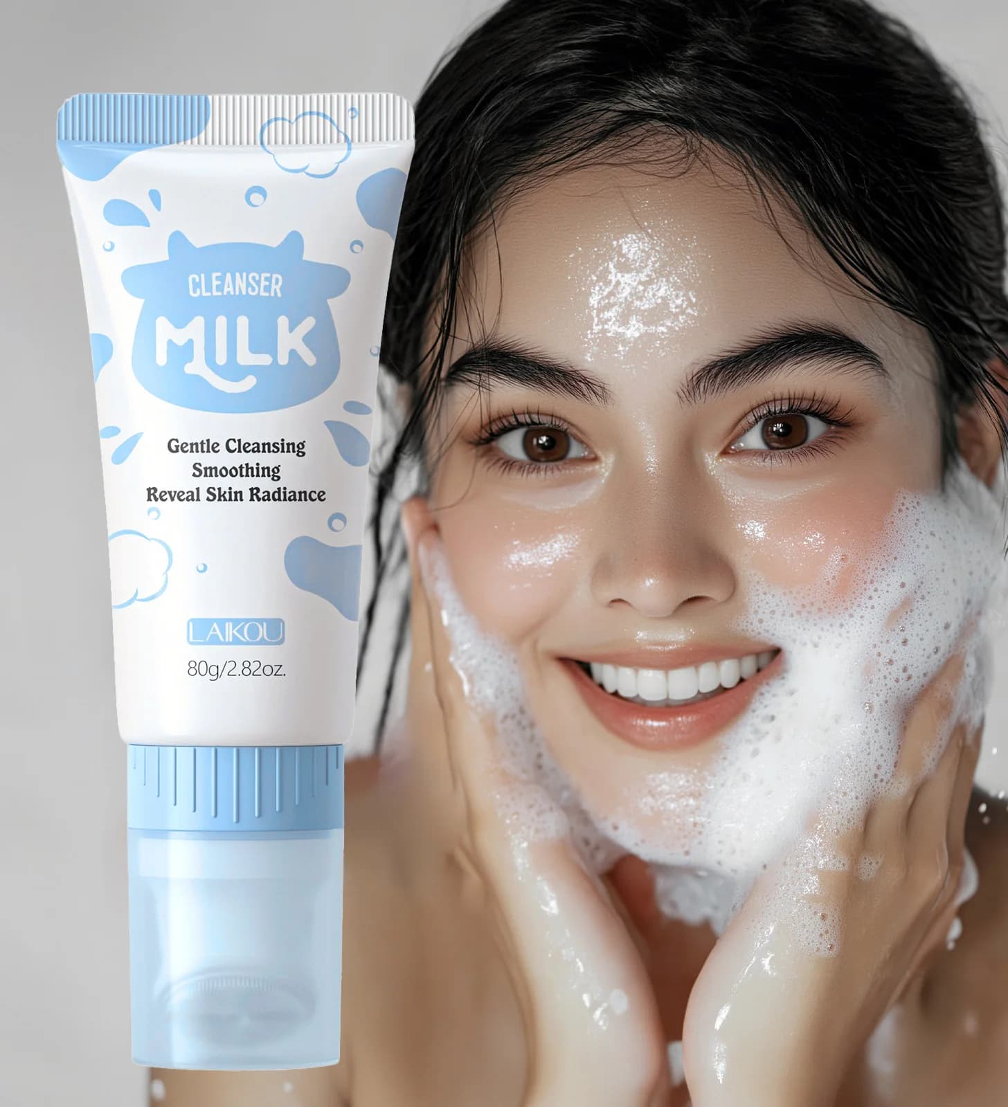Laikou Latte Detergente per il viso Schiuma per il lavaggio del viso Pulizia del viso Mossee Idratante Schiarente Prodotti per la cura della pelle del viso 80g