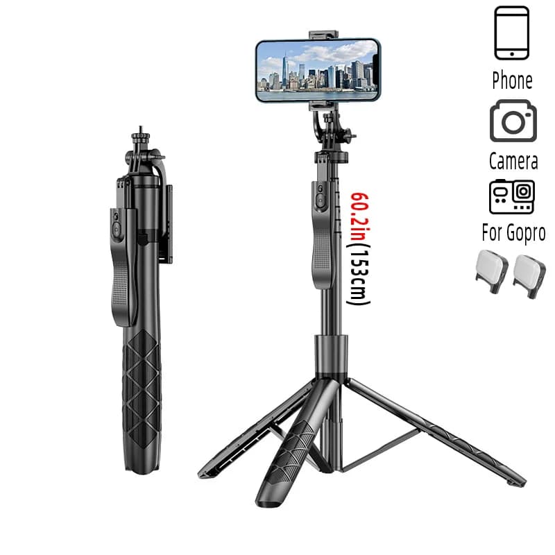 Treppiede per selfie stick wireless da 153 cm con mini supporto per telefono portatile remoto Interfaccia a vite 1/4 per smartphone con fotocamera