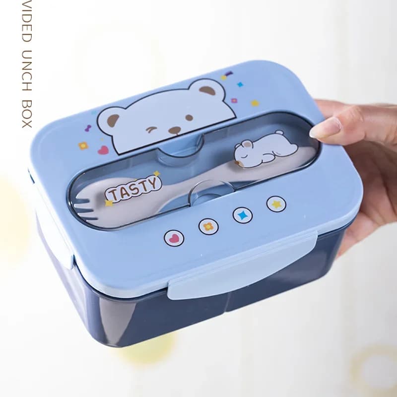 Set di tazze per il pranzo del fumetto Bento Box in plastica portatile con forchetta Scatola per il pranzo per bambini Contenitore per alimenti Contenitore per alimenti