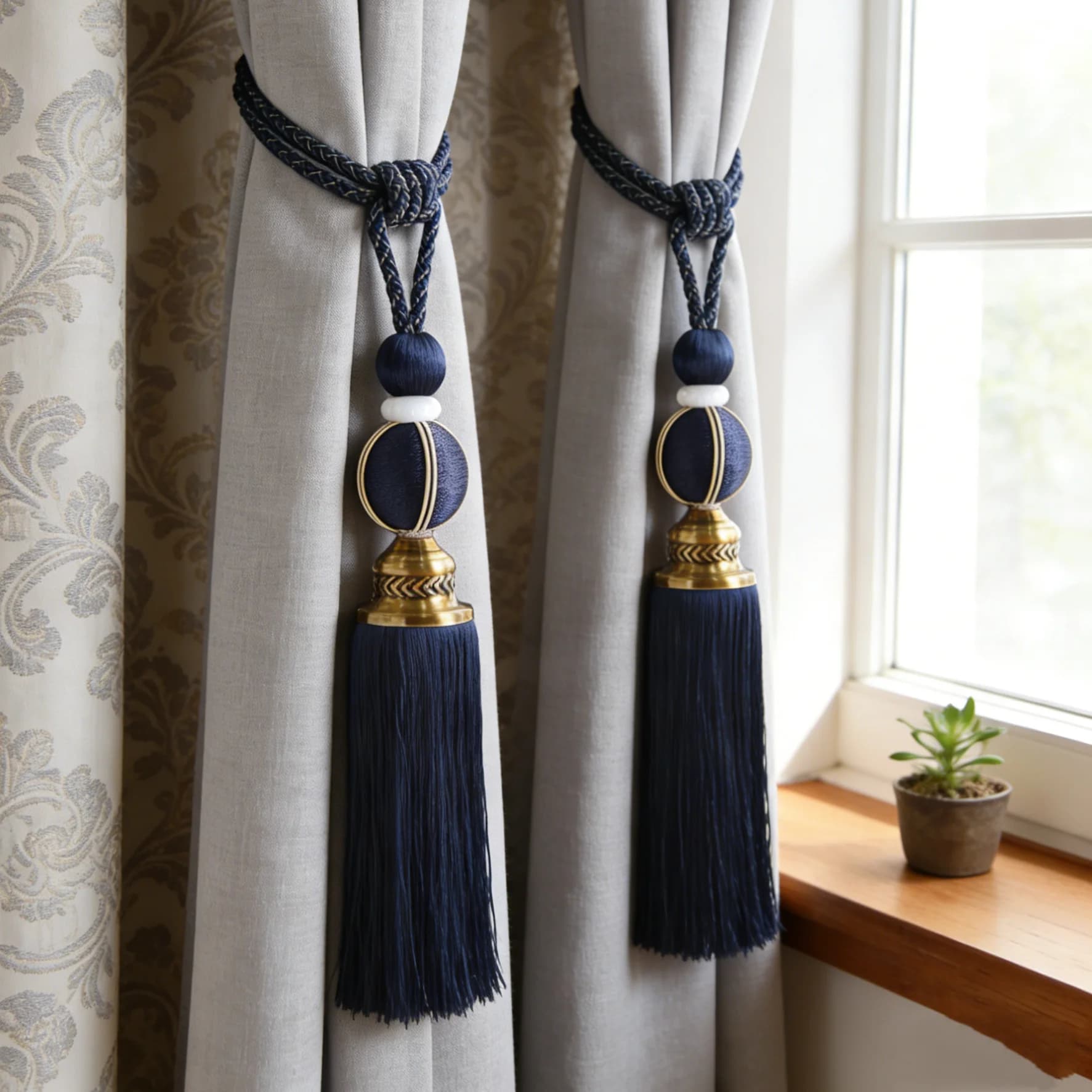 Fermatende in Stile Europeo con Nappine e Pompon, Decorazioni per Aste Romane, Eleganti Corde per Finestre