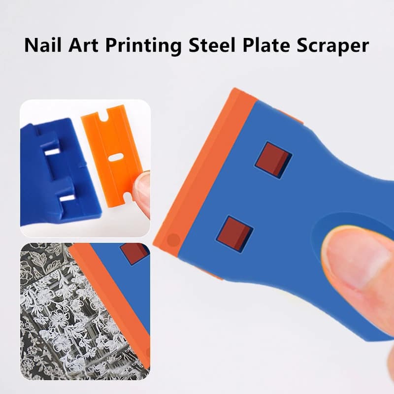 Professional set of nail scrapers and cleaners: reusable steel tool with precise stamping adhesive bearings