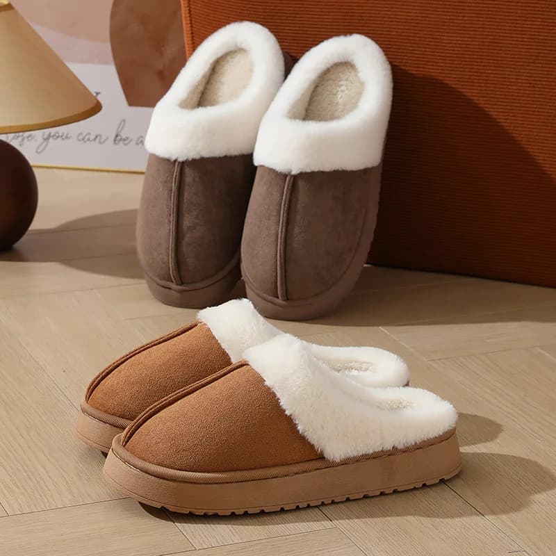 Warm shoes for home slippers in indoor plush thick sole Anti-slip fur dressing cotton shoes for outdoor home