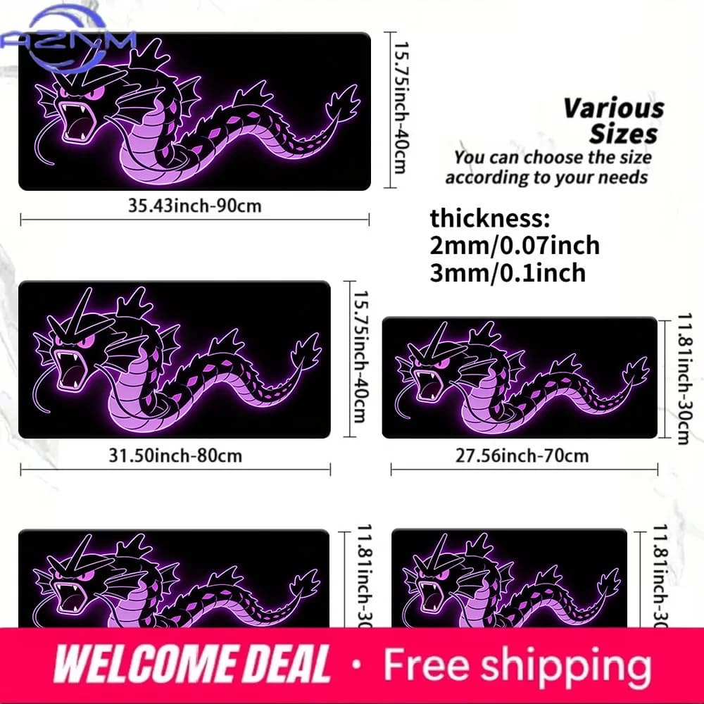 Tappetino per mouse da gioco Pokemon Gyarados Purple Neon, tappetino da scrivania antiscivolo