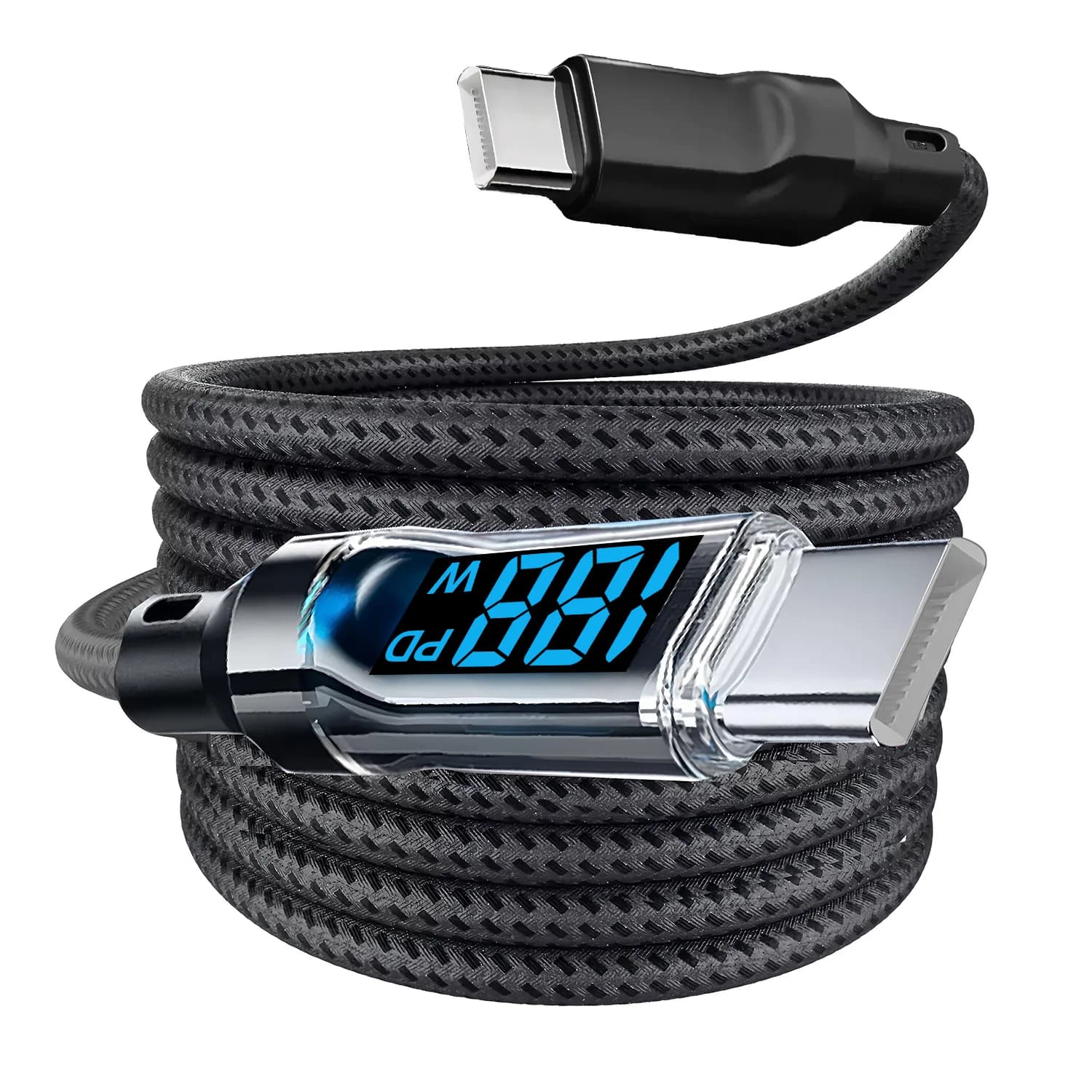 Cavo USB C a USB C da 100W, Tipo C PD 5A, Ricarica Rapida con Display LED, Cavo Intrecciato in Nylon per iPhone16 15 MacBook iPad