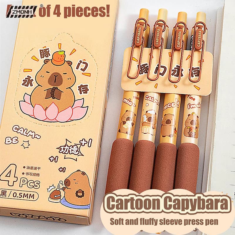[H]4Pcs Kawaii Gel Pens Cute Cartoon Signature Pen Portable Pocket Pens Quick Dry Gel Pens School Supplies Stationery