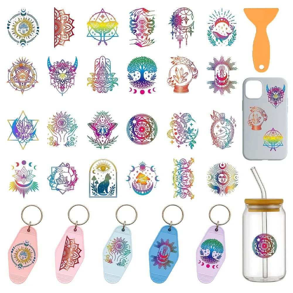 PVC DIY Heat Transfer Paper for UV Sublimation Cup Mixed Shapes 240x110mm 2 styles 5pcs/style 10pcs/set