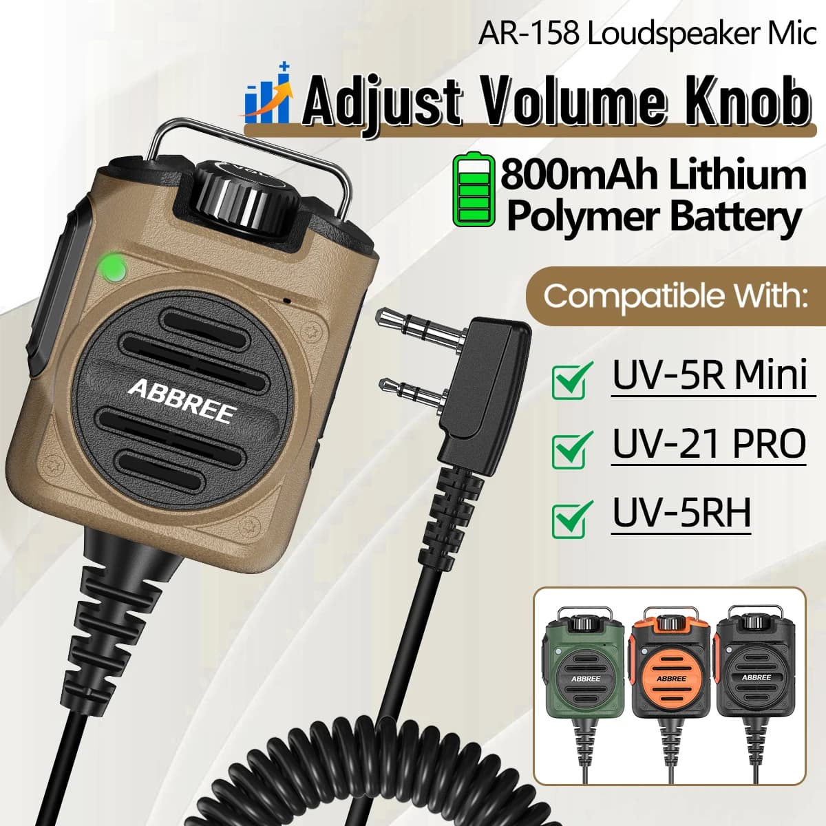 ABBREE AR-158 Ricaricabile Walkie Talkie Microfono Altoparlante Regolare Il Volume PTT Per Baofeng UV-5R Mini per Quansheng UV-K1 (8) K5