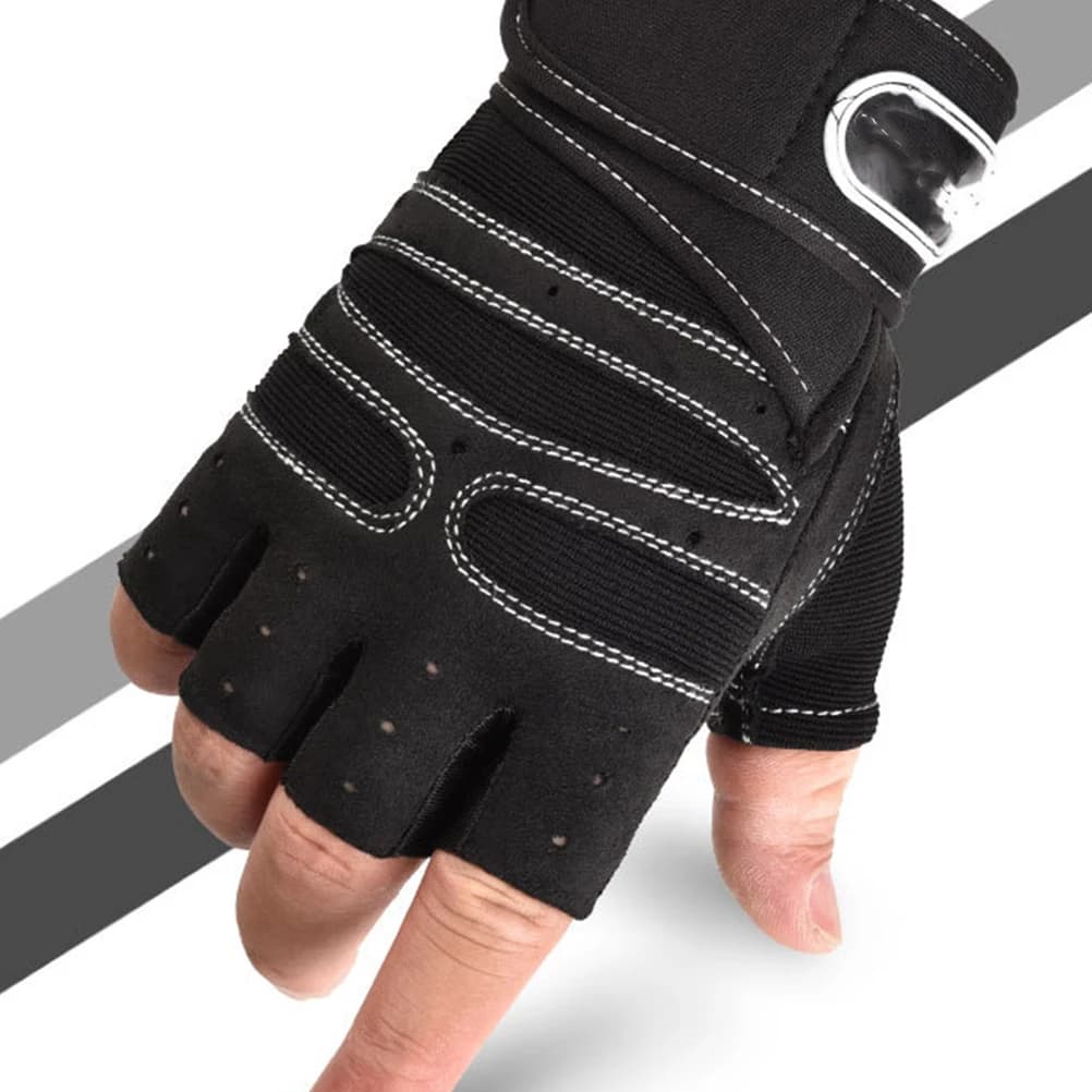 1 pair of gloves half fingers breathable anti-slip fitness for lifting weights climbing riding workout in gym (black white line size L)