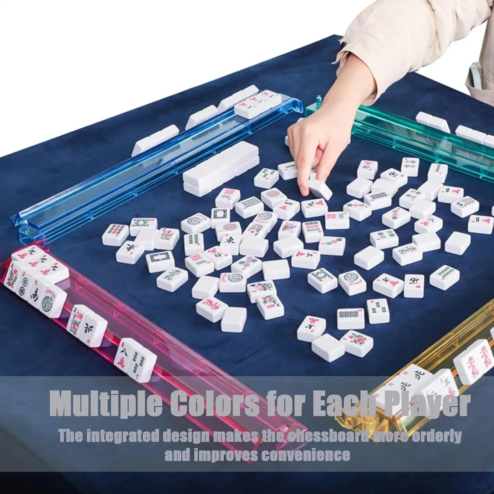 4 Pezzi Porta Mahjong in Acrilico Trasparente con Spintori, Organizzatore Colorato per Tessere e Accessori, Soluzione di Archiviazione per Giocatori di Mah Jongg