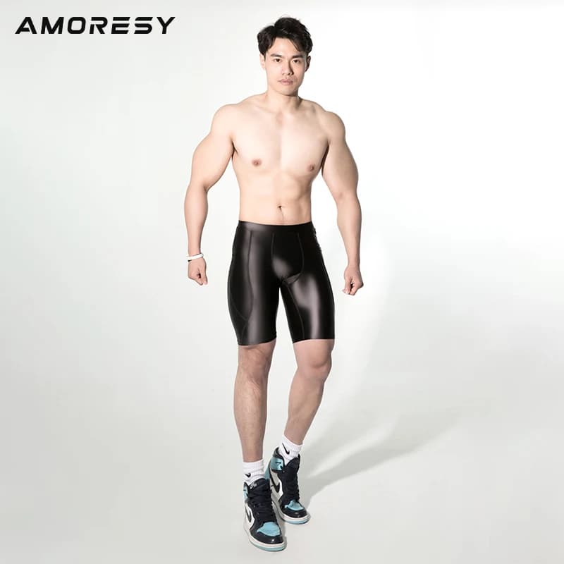 AMORESY Poseidon series pantaloncini fitness da uomo traspiranti in plastica elasticizzata a vita media