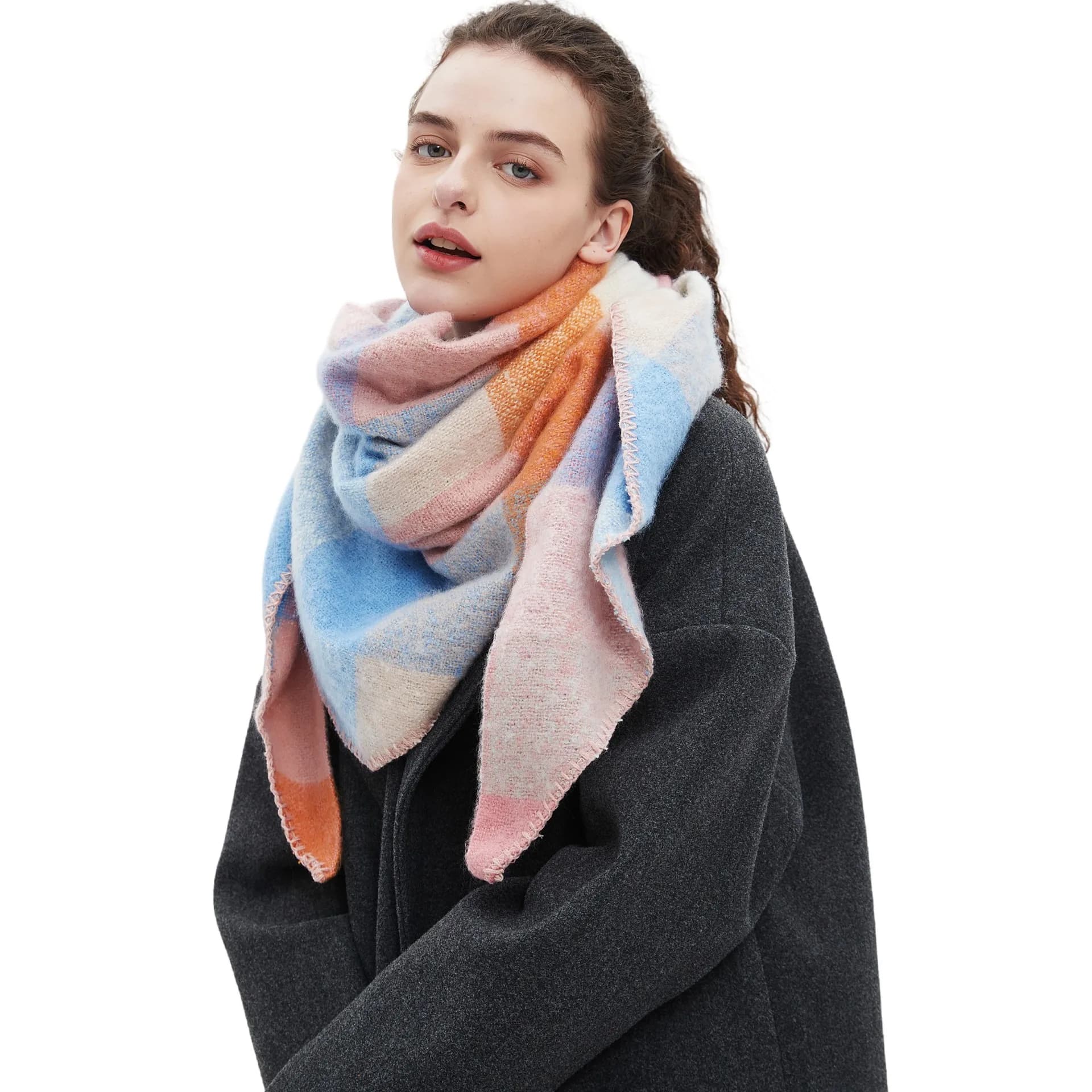 Sciarpa a Quadri da Donna, Scaldacollo, Coprispalle, Scialle Invernale in Filato Circolare, Accessorio Moda Donna