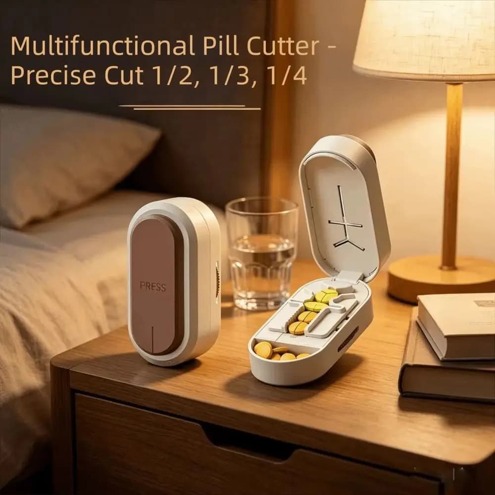 Adjustable Design Portable Pill Cutter Sliding Adjust with Cleaning Bush Tablet Splitter Effortless Dustproof