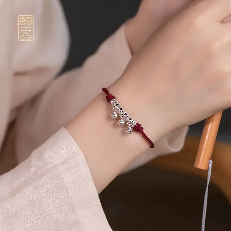 Sterling Silver Zodiac Bell Braided Bracelet Handmade Adjustable Women Jewelry Tibetan Style Niche Gift for Couple Best Friend