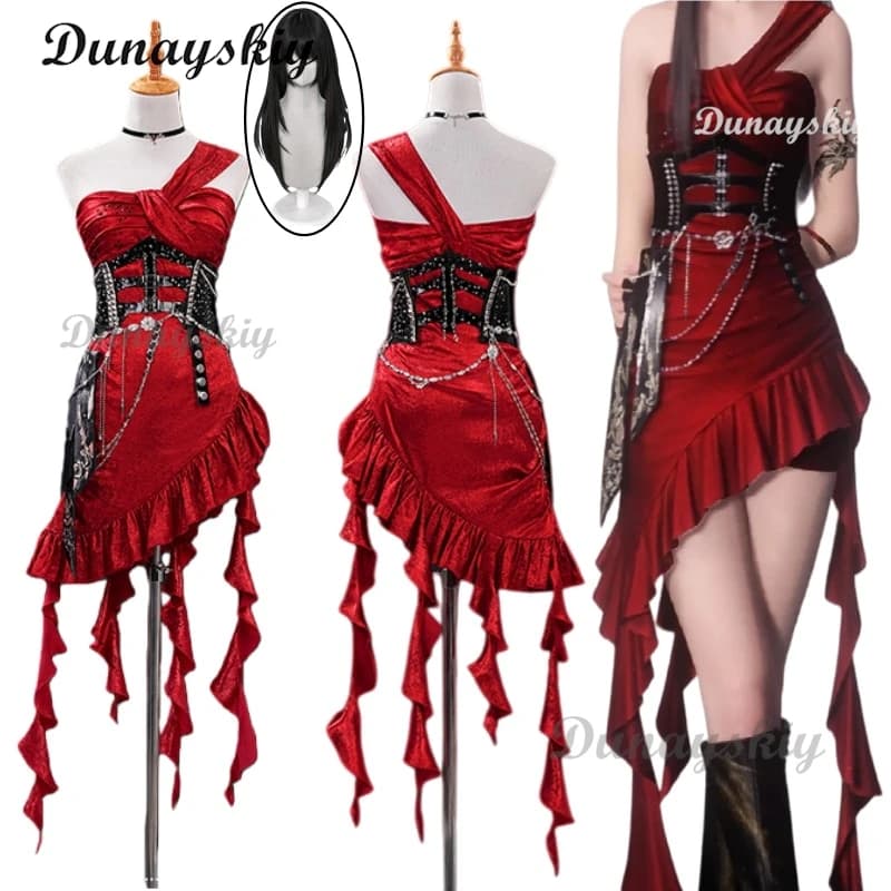 Midnight Waltz Red Dress MC Cosplay Costume Wig Love and Deepspace New Skin Outfit for Women Men Halloween Party