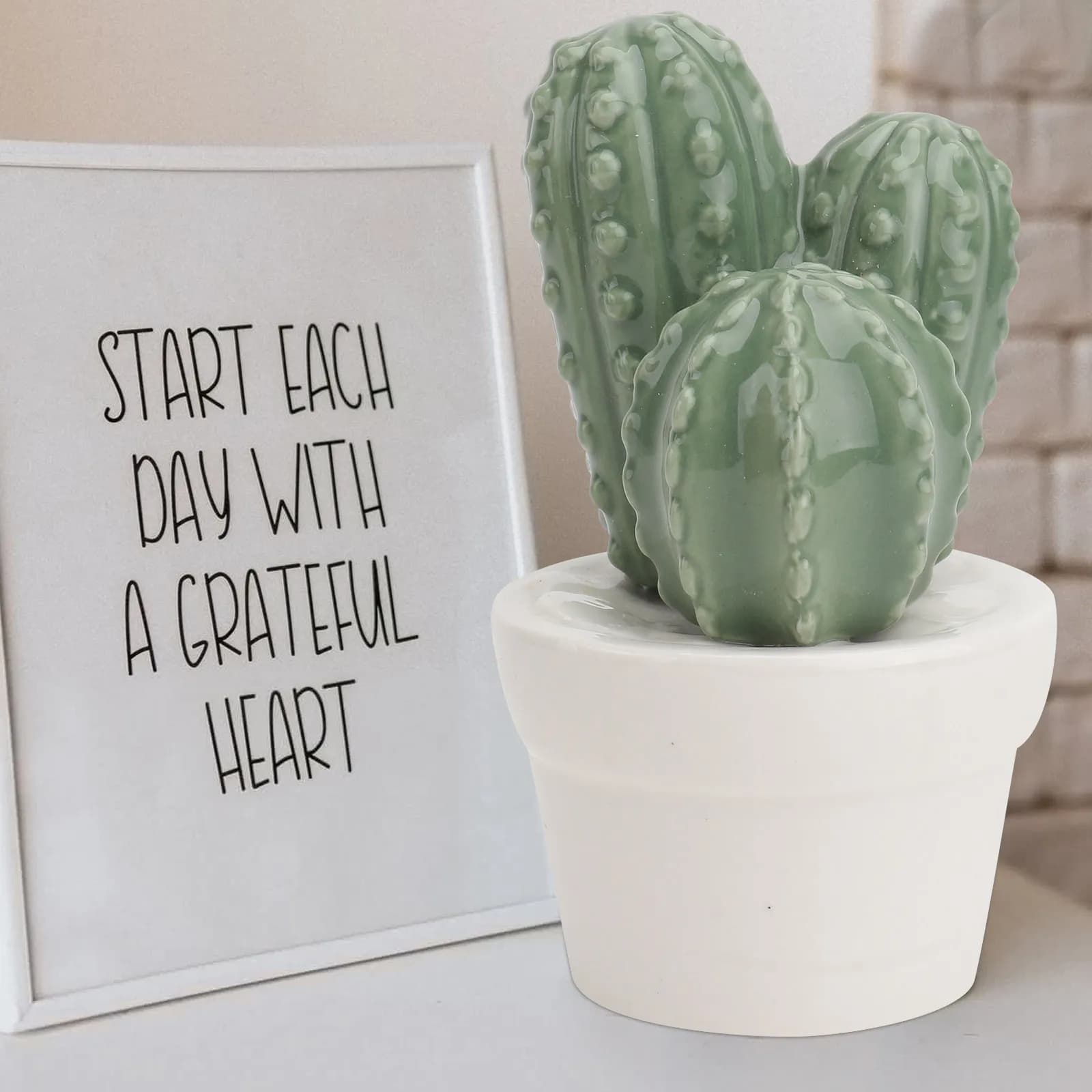 1Pcs Premium Ceramic Simulated Cactus Bonsai Decor Vivid Realistic Fake Potted Plant for Living Room Bedroom Office Coffee Shop