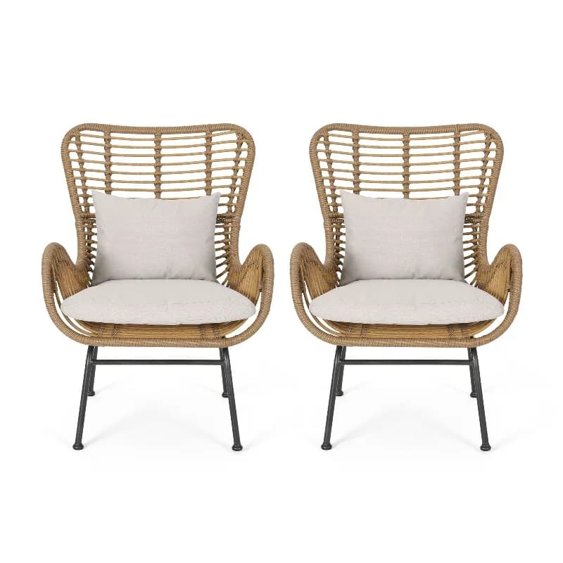 Wicker Patio Chair with Cushions (Set of 2)