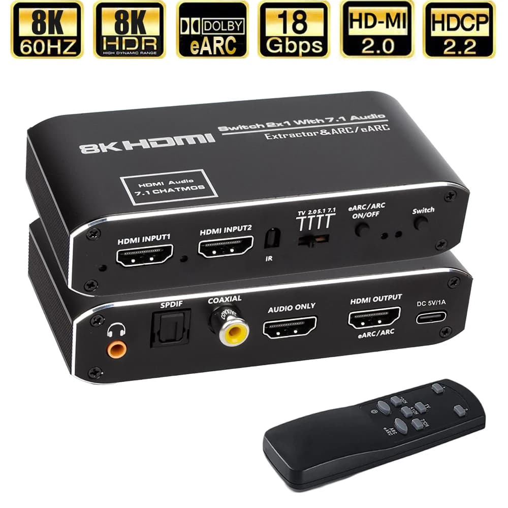 3 ports HDMI-compatible 2.0 Switch Audio Extractor ARC Toslink SPDIF 4K 60Hz HDMI compatible Switcher for PS5 TV Laptop