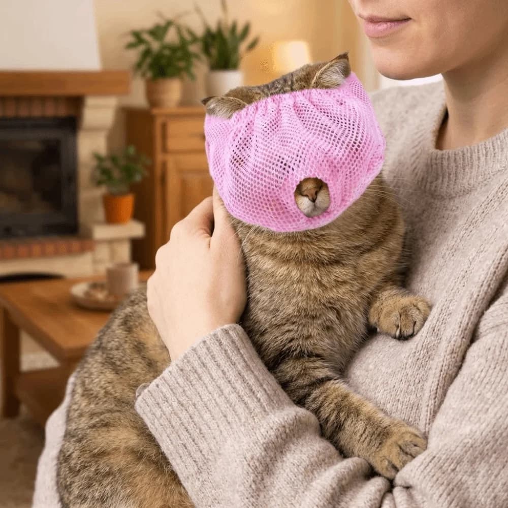 Maschera per cuccioli e gatti in rete traspirante e regolabile, lavabile, confortevole, anti-morso, per toelettatura e taglio unghie