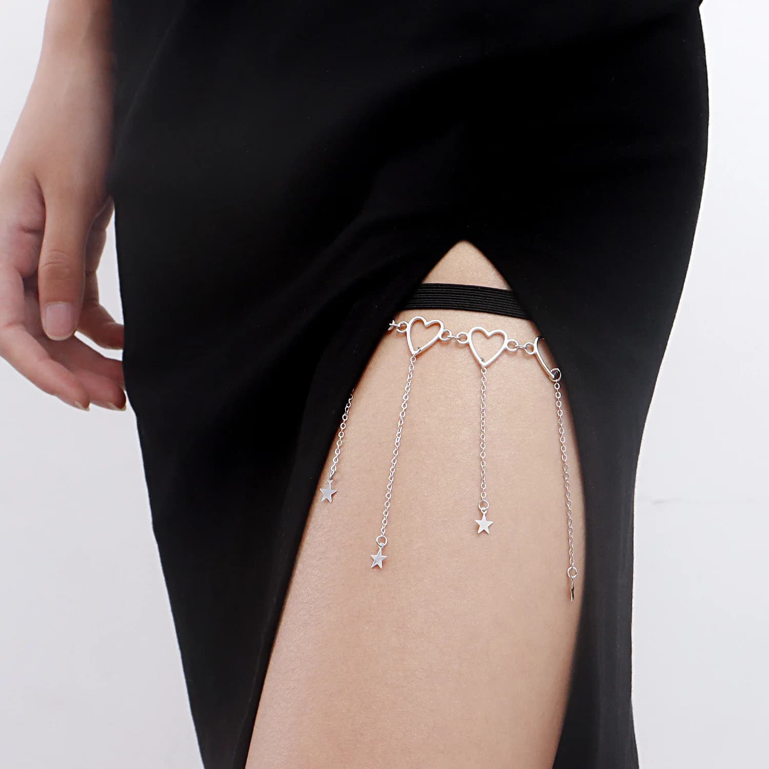 Catena di metallo sexy Catena per il corpo Amore Catena per coscia Nappa Stella Discoteca Fasciatura elastica Anello per gamba Estate Gamba leggera Gioielli Abbigliamento De