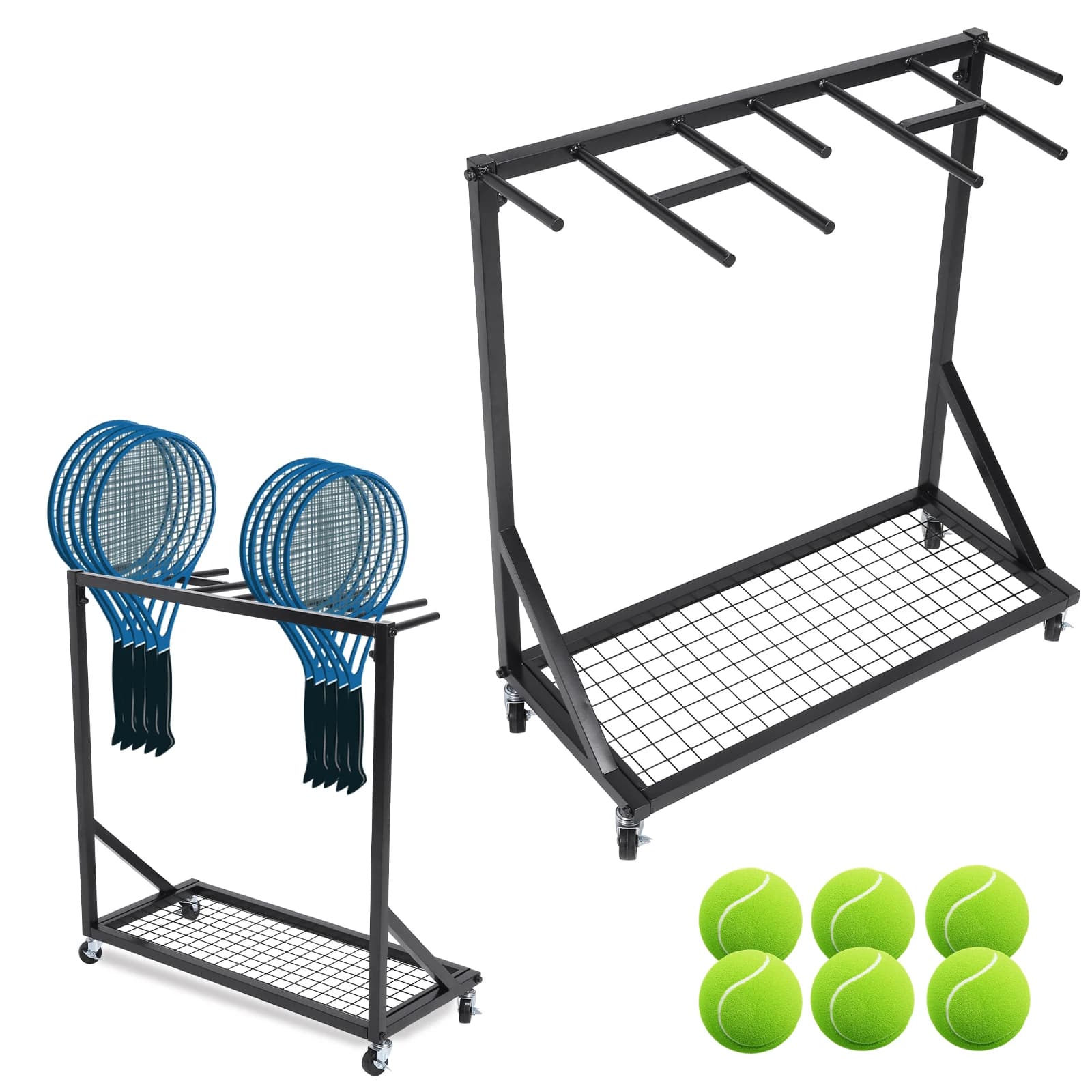 Tennis Badminton Storage Organizer 80x35x80 cm 2-tier resistant steel with lockable wheels for gym, school, home